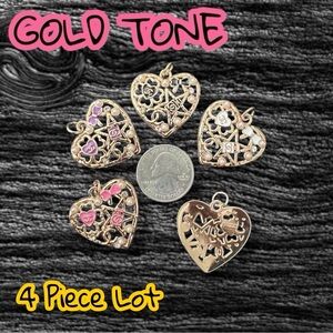 Lot of 4 CC Large Heart Zipper Pull Button Charms 28mm x 30mm